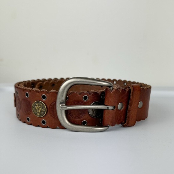 Fossil Brown Leather French Coin Grommet Belt Sz Large Boho Western main image 5